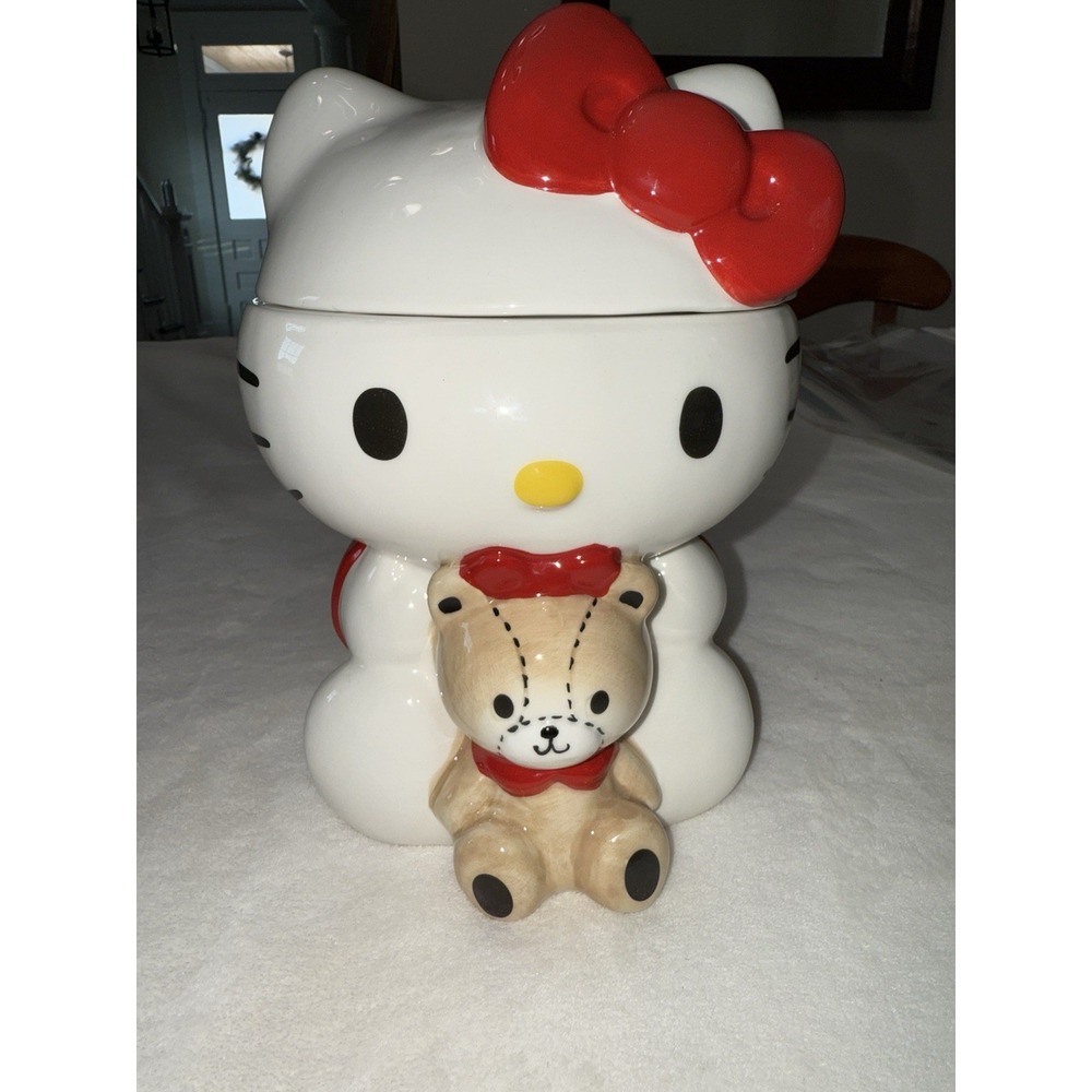 Ceramic Hello Kitty Cookie Jar With Teddy Bear Blue Sky Brand New